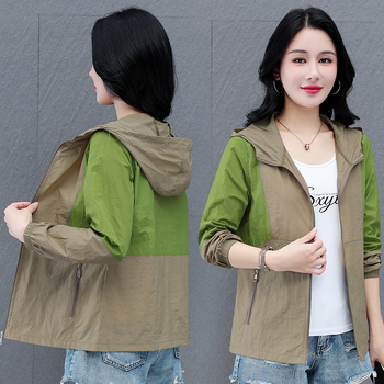 Jachetă cu glugă din nylon, ușoară, mâneci lungi, lungime standard, fermoar, stil casual japonez-coreean