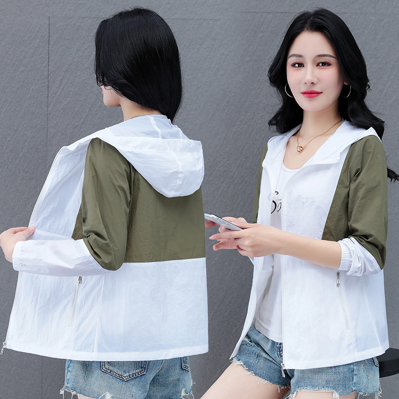 Jachetă cu glugă din nylon, ușoară, mâneci lungi, lungime standard, fermoar, stil casual japonez-coreean