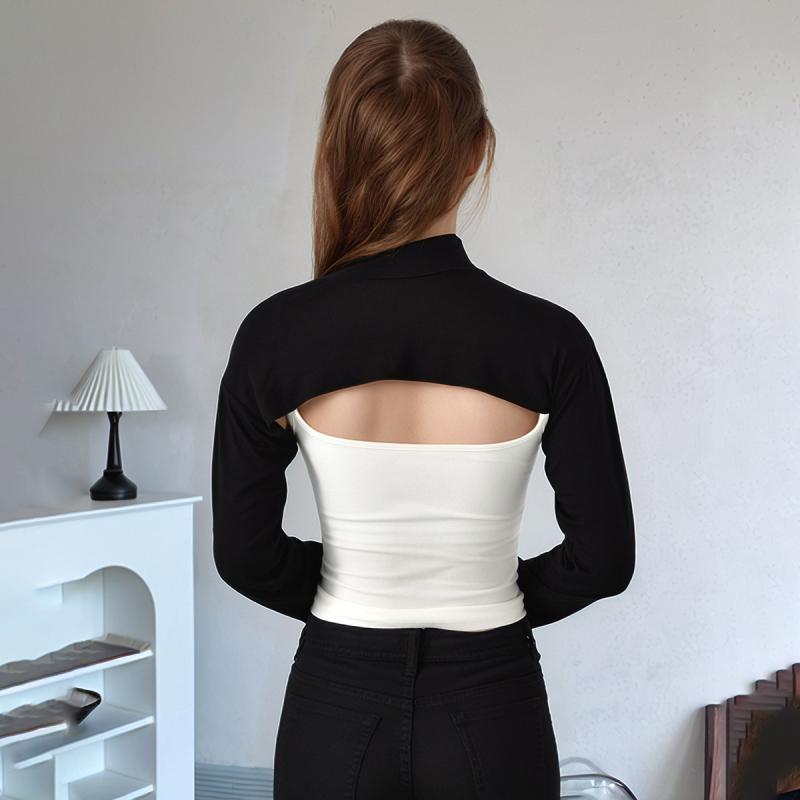 Top din bumbac mercerizat, cu detaliu eșarfă pe umăr | respirabil, menține căldura, protecție împotriva umbrelor | conținut de bumbac 21-30% | siluetă medie-lungă | stil dulce