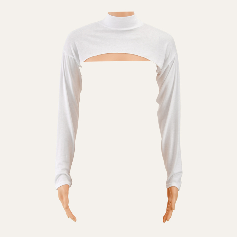 Top din bumbac mercerizat, cu detaliu eșarfă pe umăr | respirabil, menține căldura, protecție împotriva umbrelor | conținut de bumbac 21-30% | siluetă medie-lungă | stil dulce