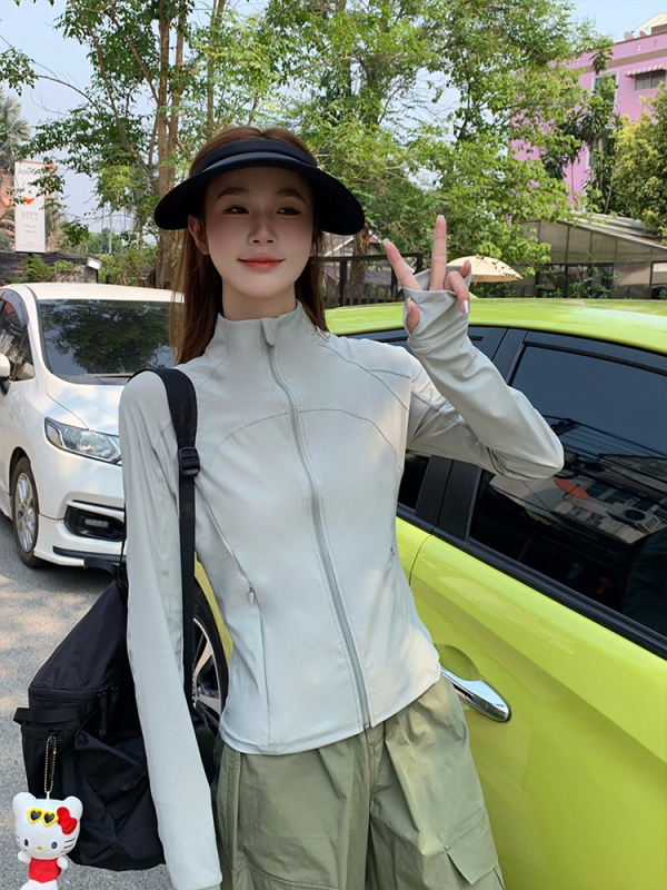 Jachetă UV din nylon, croială Slim, guler înalt, UPF50+, lungime medie