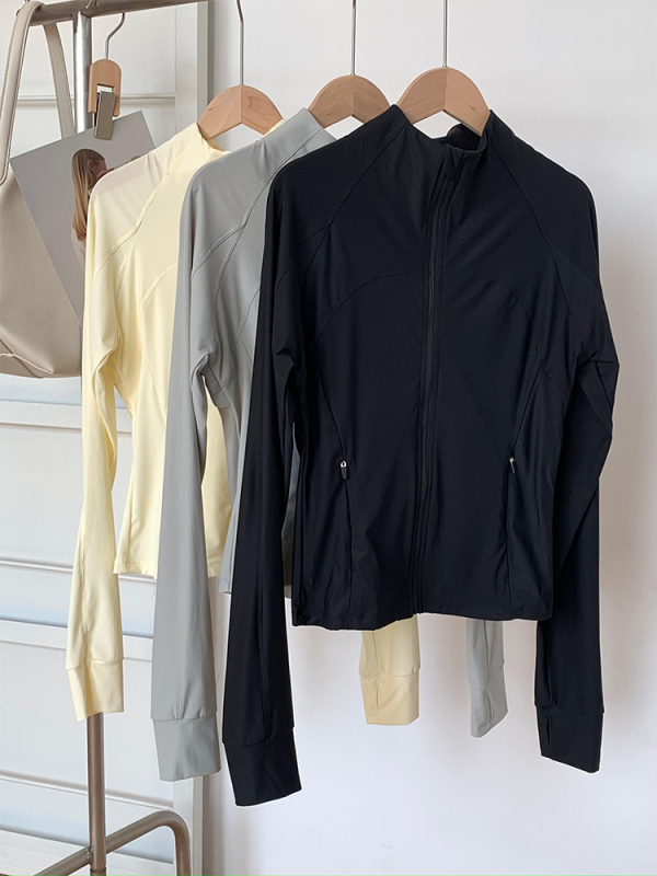 Jachetă UV din nylon, croială Slim, guler înalt, UPF50+, lungime medie