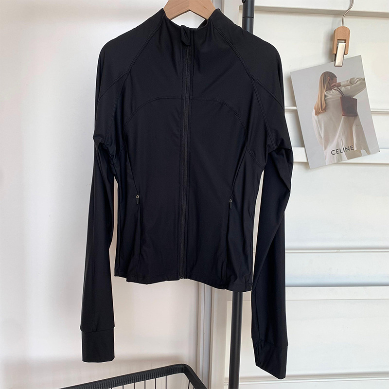 Jachetă UV din nylon, croială Slim, guler înalt, UPF50+, lungime medie