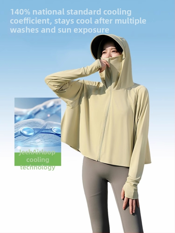 Qi Qin Dámska UV ochranná bunda s kapucňou a odnímateľným okrajom, UPF50+, Polyester 95% + Spandex 30–50%, krátky strih, jar 2025