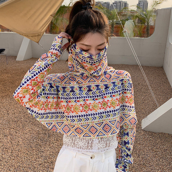 Geacă de protecție solară pentru femei din Ice Silk – imprimeu complet, croială lejeră, stil șal lejer, protecție UV, respirabil, uscare rapidă