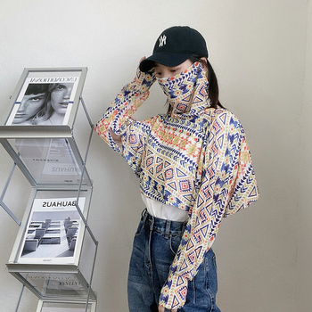 Geacă de protecție solară pentru femei din Ice Silk – imprimeu complet, croială lejeră, stil șal lejer, protecție UV, respirabil, uscare rapidă