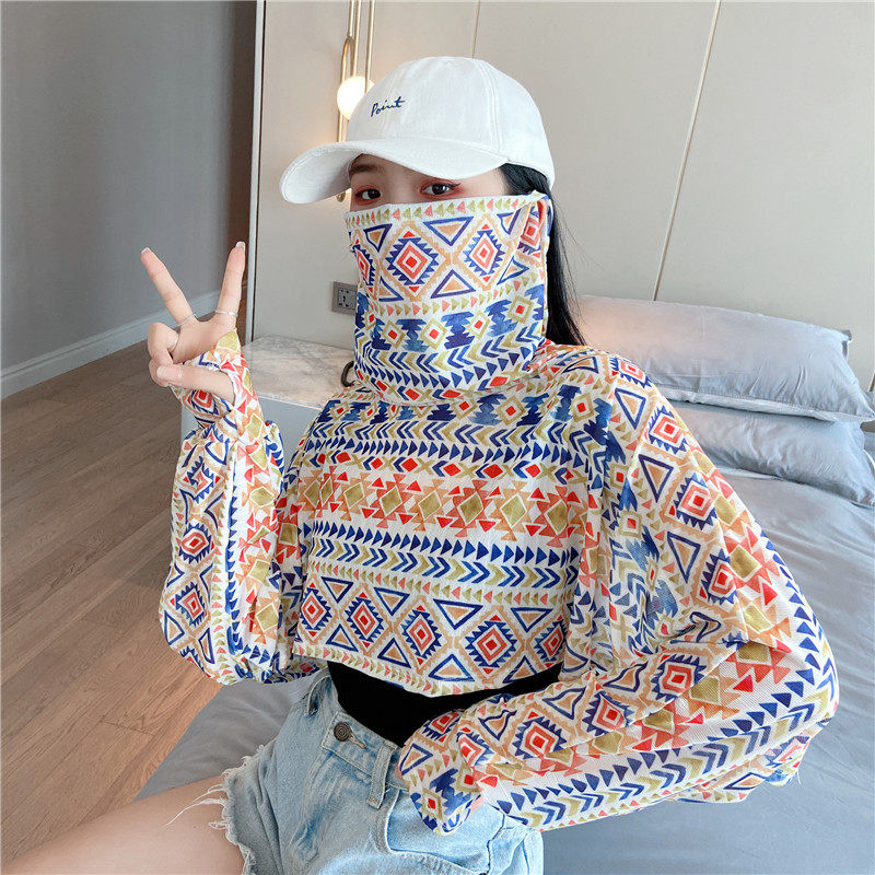 Geacă de protecție solară pentru femei din Ice Silk – imprimeu complet, croială lejeră, stil șal lejer, protecție UV, respirabil, uscare rapidă