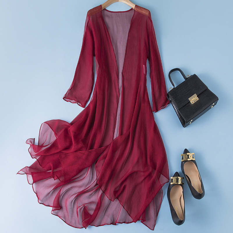 Mulberry svila kardigan s UV zaštitom, lagan, raglan rukavi, polovični rukav, 95% svile