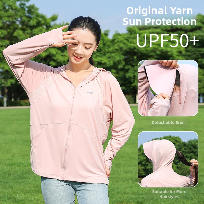 Dámske tričko na ochranu pred slnkom s odnímateľnou veľkou šiltou, z nylon Ice Silk, priedušné a ultra ľahké, UV ochrana