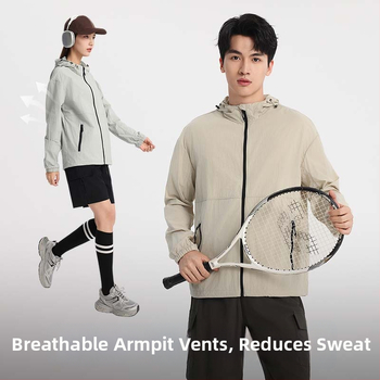 Jachetă de exterior ușoară cu protecție UV UPF50+, respirabilă, nailon, cu glugă