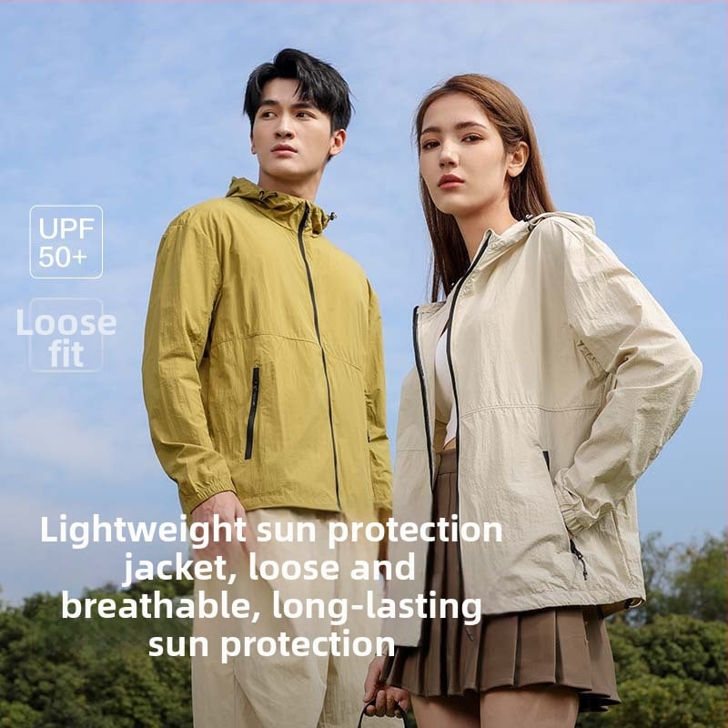 Jachetă de exterior ușoară cu protecție UV UPF50+, respirabilă, nailon, cu glugă