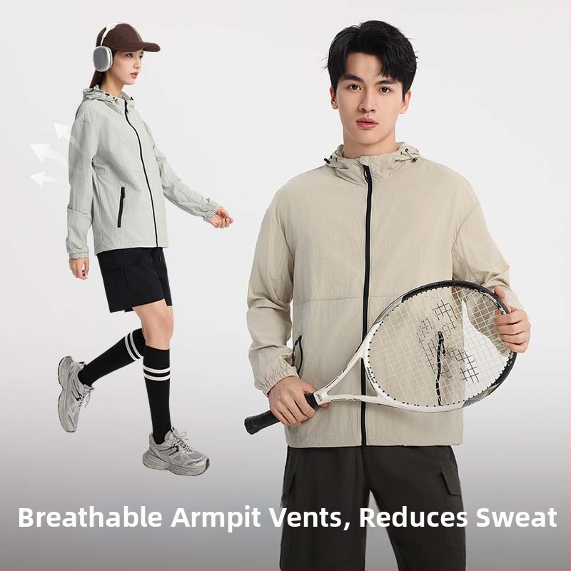 Jachetă de exterior ușoară cu protecție UV UPF50+, respirabilă, nailon, cu glugă