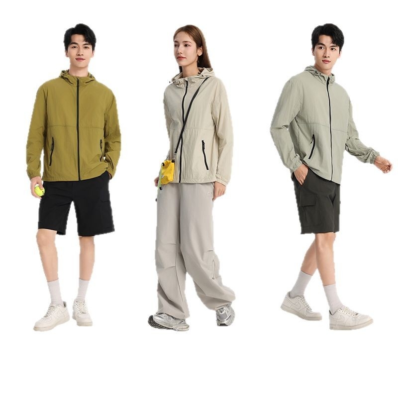 Jachetă de exterior ușoară cu protecție UV UPF50+, respirabilă, nailon, cu glugă