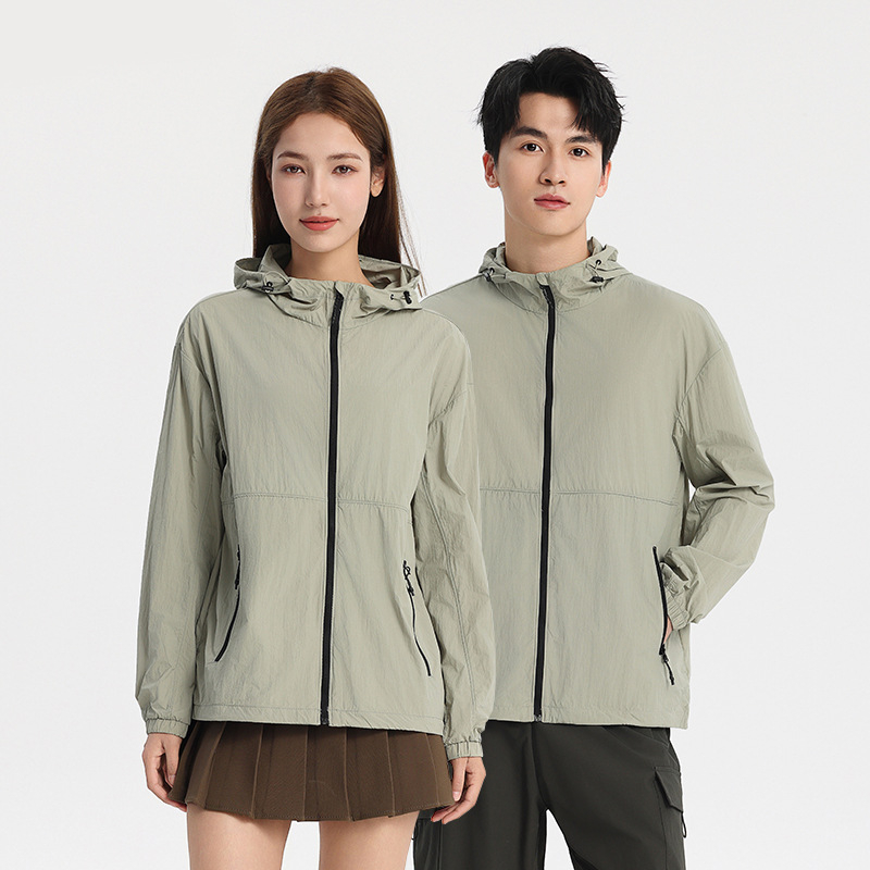 Jachetă de exterior ușoară cu protecție UV UPF50+, respirabilă, nailon, cu glugă