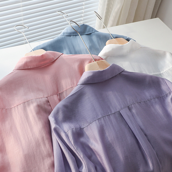 Košulja od Tencela s opuštenim krojem, dugi rukavi, monokromatski uzorak, 80–90% Lyocell, gradski stil za svakodnevno nošenje, jednostruko kopčanje, duljina 50–65 cm