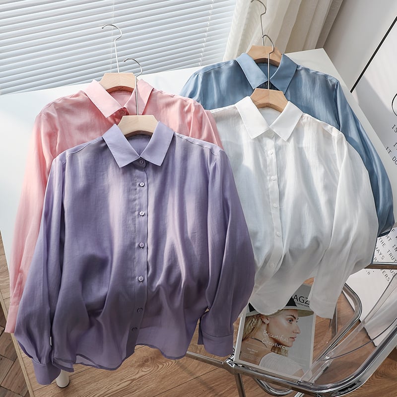 Košulja od Tencela s opuštenim krojem, dugi rukavi, monokromatski uzorak, 80–90% Lyocell, gradski stil za svakodnevno nošenje, jednostruko kopčanje, duljina 50–65 cm