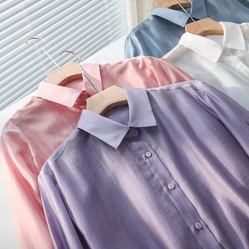 Košulja od Tencela s opuštenim krojem, dugi rukavi, monokromatski uzorak, 80–90% Lyocell, gradski stil za svakodnevno nošenje, jednostruko kopčanje, duljina 50–65 cm