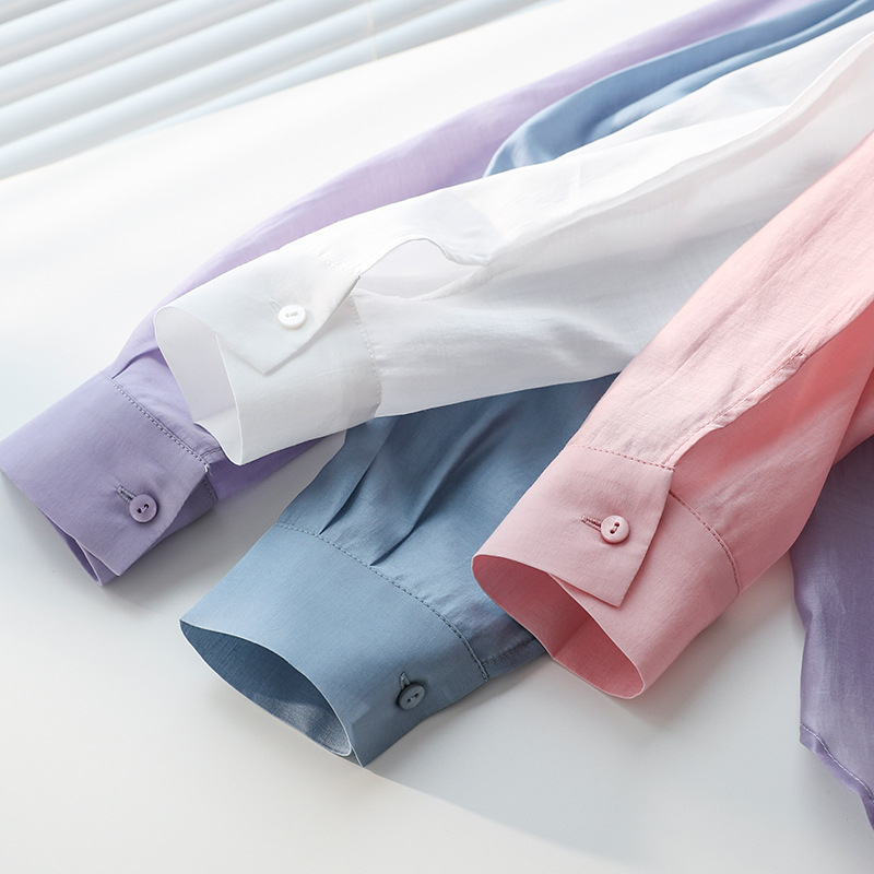 Košulja od Tencela s opuštenim krojem, dugi rukavi, monokromatski uzorak, 80–90% Lyocell, gradski stil za svakodnevno nošenje, jednostruko kopčanje, duljina 50–65 cm