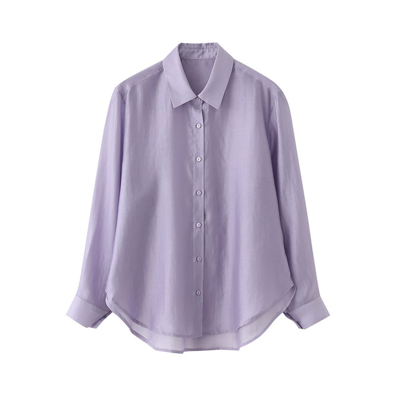 Košulja od Tencela s opuštenim krojem, dugi rukavi, monokromatski uzorak, 80–90% Lyocell, gradski stil za svakodnevno nošenje, jednostruko kopčanje, duljina 50–65 cm