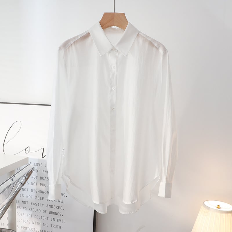 Košulja od Tencela s opuštenim krojem, dugi rukavi, monokromatski uzorak, 80–90% Lyocell, gradski stil za svakodnevno nošenje, jednostruko kopčanje, duljina 50–65 cm