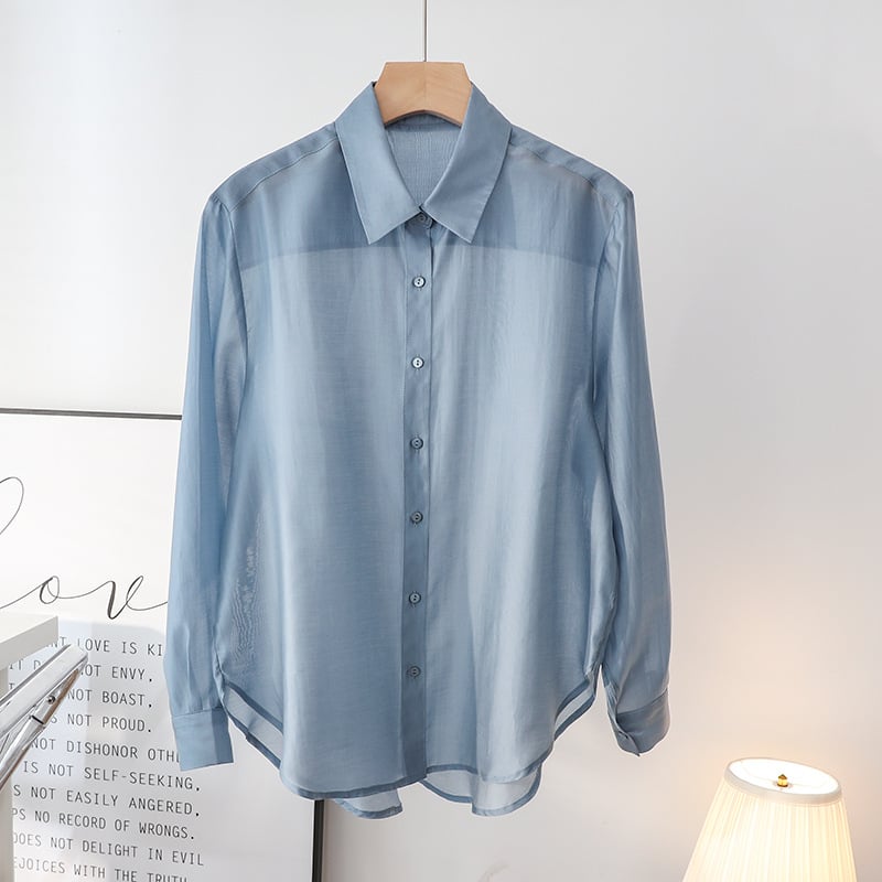 Košulja od Tencela s opuštenim krojem, dugi rukavi, monokromatski uzorak, 80–90% Lyocell, gradski stil za svakodnevno nošenje, jednostruko kopčanje, duljina 50–65 cm