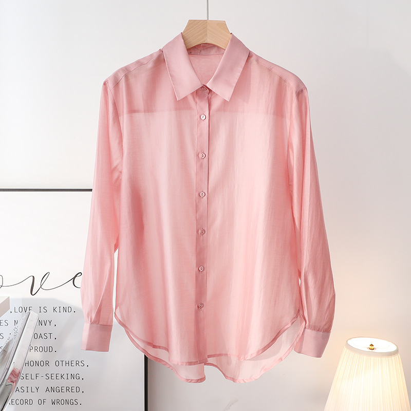 Košulja od Tencela s opuštenim krojem, dugi rukavi, monokromatski uzorak, 80–90% Lyocell, gradski stil za svakodnevno nošenje, jednostruko kopčanje, duljina 50–65 cm