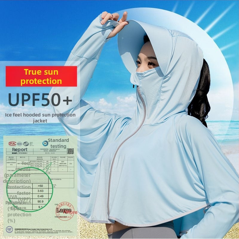 Îmbrăcăminte UV pentru femei, capă cu glugă, croială lejeră, poliester 96%+, Primăvara 2024