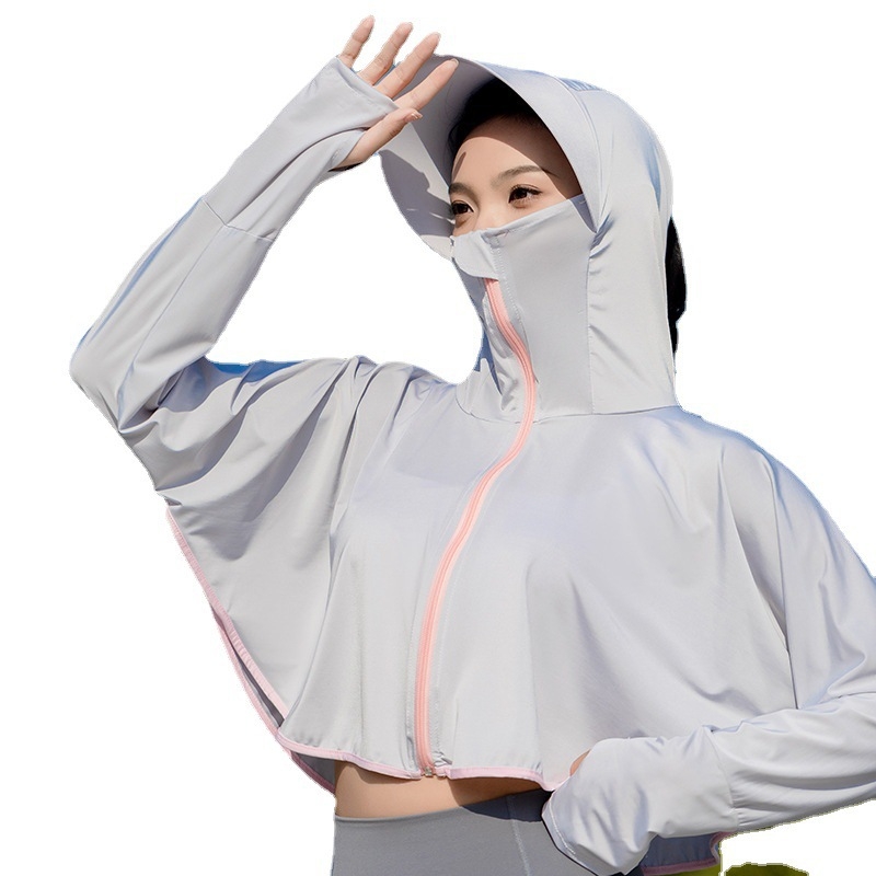 Îmbrăcăminte UV pentru femei, capă cu glugă, croială lejeră, poliester 96%+, Primăvara 2024