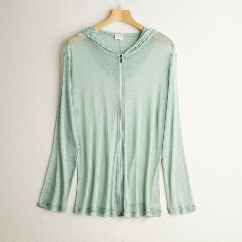 Dámska sieťovaná bunda z hodvábnej zmesi na ochranu proti slnku, dlhé rukávy, úzky strih, 23% Mulberry hodváb, 77% viskóza