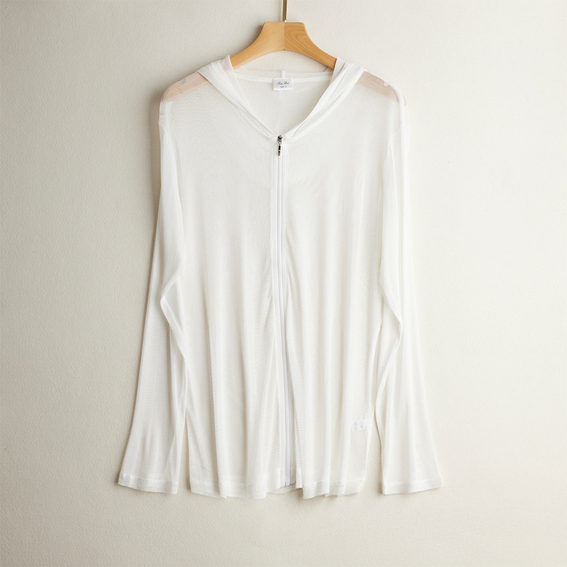 Dámska sieťovaná bunda z hodvábnej zmesi na ochranu proti slnku, dlhé rukávy, úzky strih, 23% Mulberry hodváb, 77% viskóza