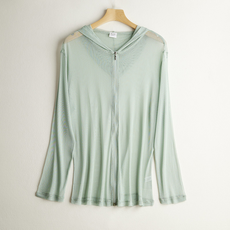 Dámska sieťovaná bunda z hodvábnej zmesi na ochranu proti slnku, dlhé rukávy, úzky strih, 23% Mulberry hodváb, 77% viskóza