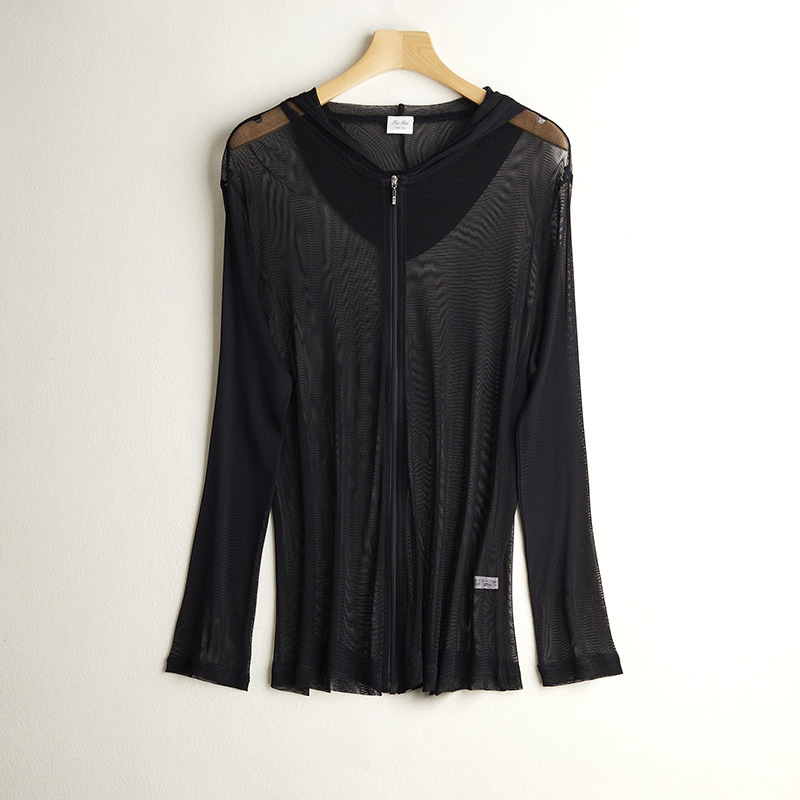 Dámska sieťovaná bunda z hodvábnej zmesi na ochranu proti slnku, dlhé rukávy, úzky strih, 23% Mulberry hodváb, 77% viskóza