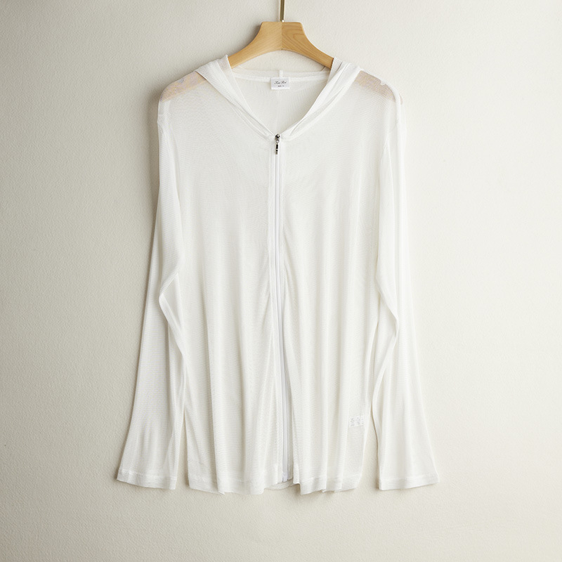 Dámska sieťovaná bunda z hodvábnej zmesi na ochranu proti slnku, dlhé rukávy, úzky strih, 23% Mulberry hodváb, 77% viskóza