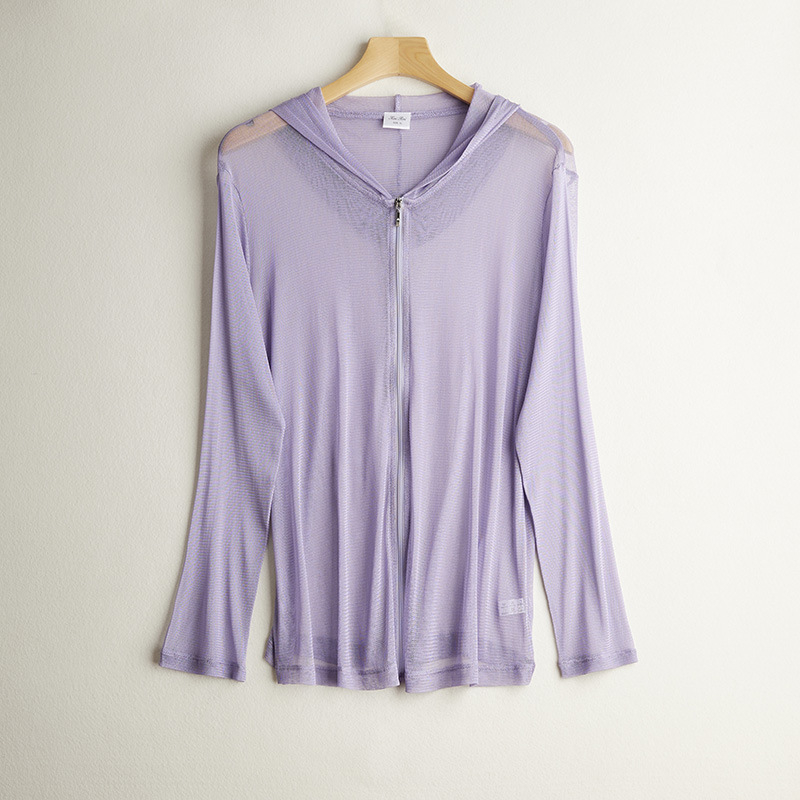 Dámska sieťovaná bunda z hodvábnej zmesi na ochranu proti slnku, dlhé rukávy, úzky strih, 23% Mulberry hodváb, 77% viskóza