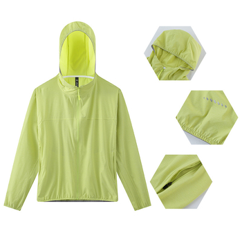 Desert Wind unisex jakna za zaštitu od sunca, kapuljačom, prugasta, ultra tanka, prozračna, brzo se suši, UPF50+, dug kroj