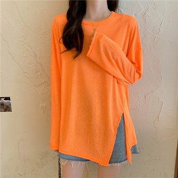 Ženska bluza za zaštitu od sunca za ljeto, prozračna Chenille-Spandex tkanina, slobodan kroj, dugi rukavi, polo ovratnik, asimetričan prorez