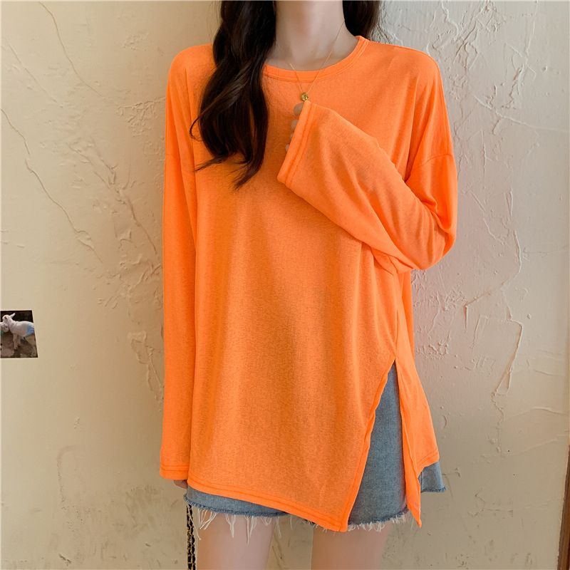 Ženska bluza za zaštitu od sunca za ljeto, prozračna Chenille-Spandex tkanina, slobodan kroj, dugi rukavi, polo ovratnik, asimetričan prorez