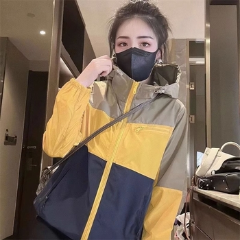 Jachetă ușoară cu glugă pentru femei, protecție solară, croială lejeră, mâneci lungi, fermoar