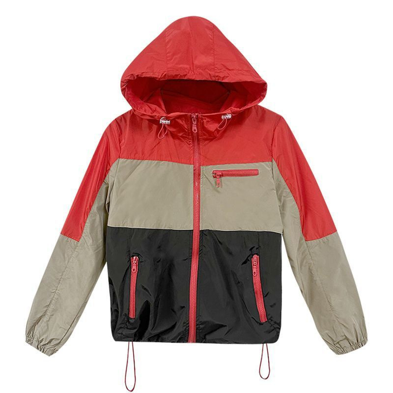 Jachetă ușoară cu glugă pentru femei, protecție solară, croială lejeră, mâneci lungi, fermoar