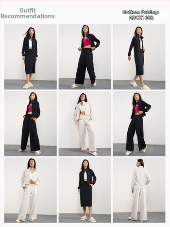 UV aizsardzības jogas jaka, šūta auduma; sastāvs 91% poliesters, 9% elastāns; garas piedurknes; brīvs griezums; stāvošs apkakle un priekšējais rāvējslēdzējs; garums līdz gurniem.