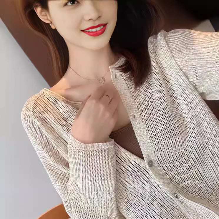 Cardigan od tencel lana, ležernog kroja, dugi rukavi, jednosložno kopčanje, jednobojni uzorak, UPF30+ zaštita od sunca