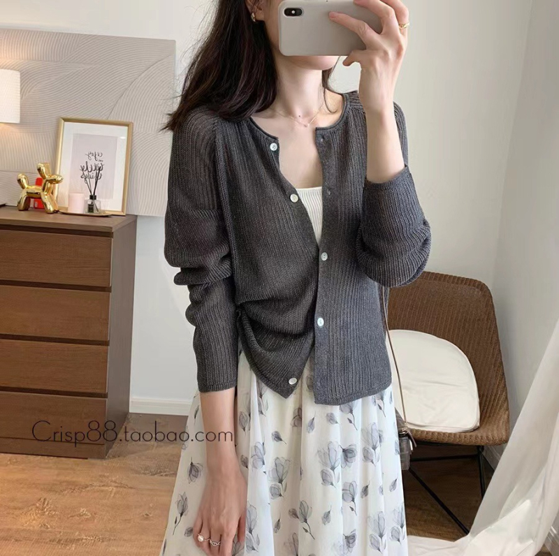 Cardigan od tencel lana, ležernog kroja, dugi rukavi, jednosložno kopčanje, jednobojni uzorak, UPF30+ zaštita od sunca