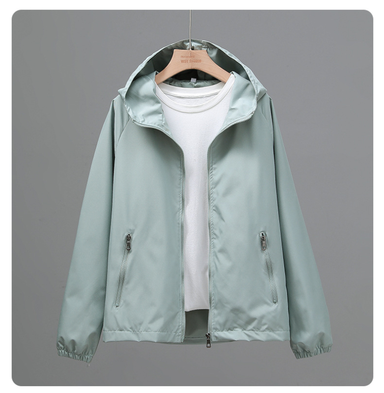 Dámska kapucňa bunda s UV ochranou, korejský štýl, ľahký polyester Chenille, UPF30+, zips