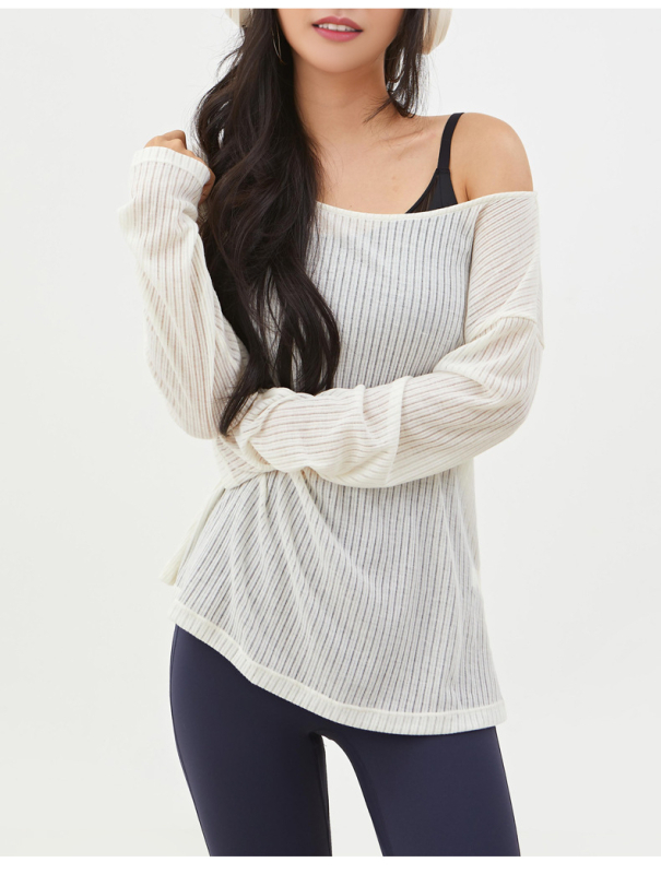 Bluza tricotată cu umeri goi – moale din amestec poliester, 85% poliester 15% viscoză, mâneci lungi, croială lejeră, lungime standardă