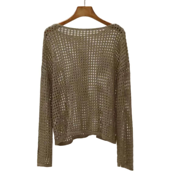 Slobodan kroj, dugi rukav mrežasti pleteni top, smjesa poliestera i spandeksa, duljina 50–65 cm, pulover stil