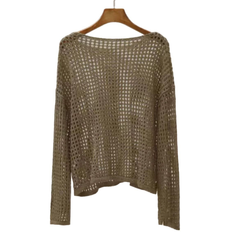 Slobodan kroj, dugi rukav mrežasti pleteni top, smjesa poliestera i spandeksa, duljina 50–65 cm, pulover stil