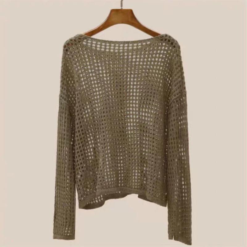 Slobodan kroj, dugi rukav mrežasti pleteni top, smjesa poliestera i spandeksa, duljina 50–65 cm, pulover stil
