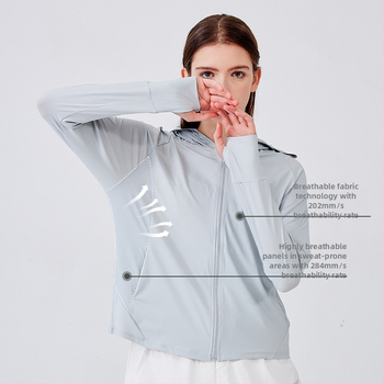 Jachetă cu glugă din mătase de gheață pentru protecția solară — ultra-ușoară, uscare rapidă, respirabilă, UPF50+