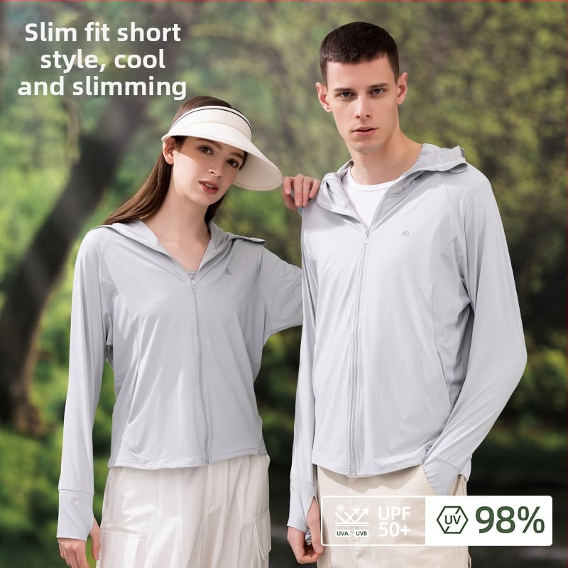 Jachetă cu glugă din mătase de gheață pentru protecția solară — ultra-ușoară, uscare rapidă, respirabilă, UPF50+