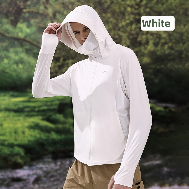 Jachetă cu glugă din mătase de gheață pentru protecția solară — ultra-ușoară, uscare rapidă, respirabilă, UPF50+
